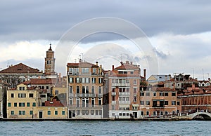 View of Fondamenta Zattere Ai Saloni from Giudecca Canal in Venice photo