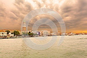 Venice landmark, view from sea of Piazza San Marco. Italy.