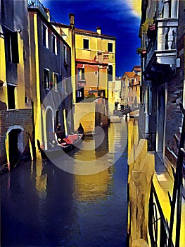 Venice in the moonlight. Art stylised photo