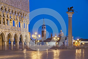 Venice night city view of Square Piazza San Marco, Doge`s Palace