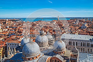 Venice panorama East from the high of Campanile San Marco tower, Venice, Italy