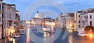 Venice panorama at night with Grand Canal and Basilica Santa Mar photo