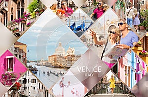 Venice postcard, set of different travel photos from famous Italian city