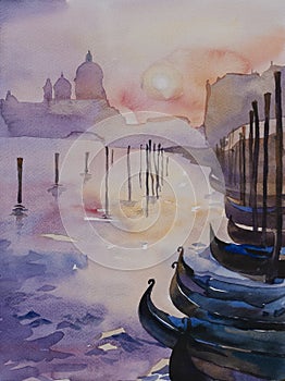 Venice's sunset original watercolor