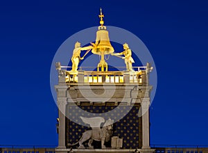 Venice's symbol the winged lion on the bell tower