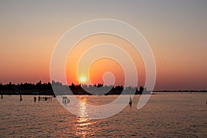 Venice - Scenic sunset view on San Michele island at Venetian lagoon in Venice, Veneto