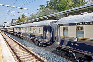 Venice Simplon Orient Express train on the railway