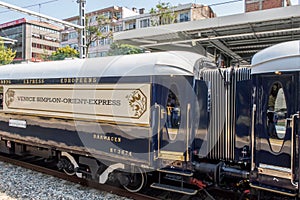 Venice Simplon Orient Express train on the railway