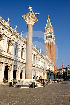 Venice skyline, library and San Marco campanile from the canal