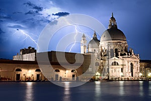 Venice at storm view on Basilica della Salute