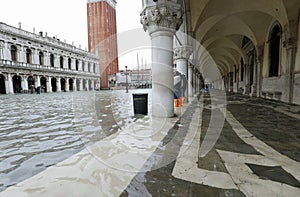 Venice submerged by high tide during the flood and the sea water