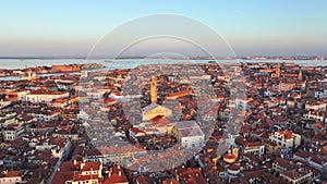 Venice sunrise skyline, aerial view, Italy