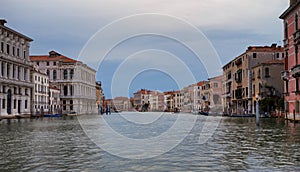 Venice / Sunrise View of the river and historical architecture