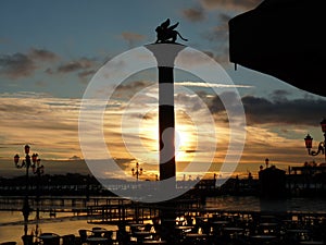 Venice Sunset over Winged Lion of St. Mark