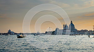 Venice sunset panorama :Santa Maria della Salute commonly, the Salute, Venice