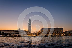 Venice after sunset. View of the Old Town from Giudecca. Venice, Italy