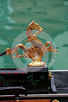 Venice symbol: golden sea horse decorating gondola