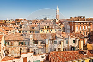 The Venice, top view of historic city centre with St. Mark\'s Campanile photo