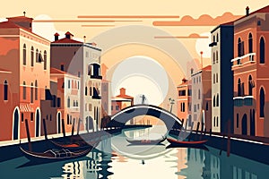 Venice urban landscape with cityscape silhouette . Pattern with houses. Illustration
