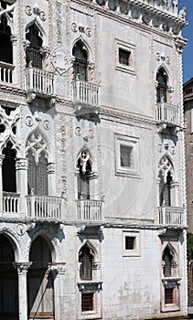 Venice, VE, Italy - July 10, 2019: Facade of Palace called Ca D