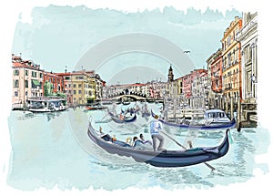 Venice - View of the Rialto Bridge.