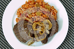 Venison steak and rice