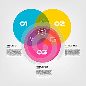 Venn diagram infographics for three circle design vector and marketing can be used for workflow layout, annual report