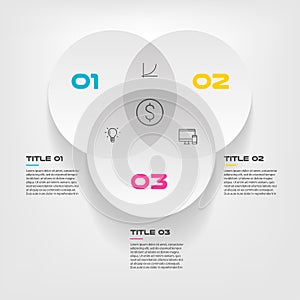 Venn diagram infographics for three circle design vector and marketing can be used for workflow layout, annual report