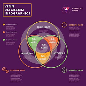 Venn diagram vector circles. Infographics template design. photo