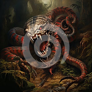 Venomous Vortex: A Fearsome Serpent Monster Looms, Coiled for Attack