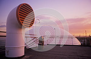A vent pipe of the Queen Mary cruise ship, Long Beach, California