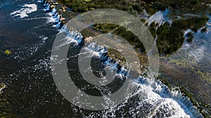 Venta Rapid waterfall, the widest waterfall in Europe, Kuldiga, Latvia. Captured from above