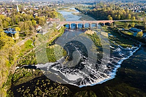 Venta Rapid waterfall, the widest waterfall in Europe and long brick bridge.