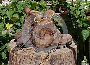 Ventilating hiking boots on a trunk