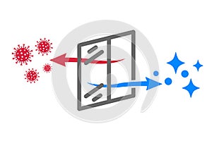 Ventilation air replacement icon, open window with the exchange of bacteria for fresh air - vector