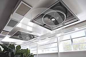 ventilation and exhaust system, with the fan in motion, bringing fresh air into the space