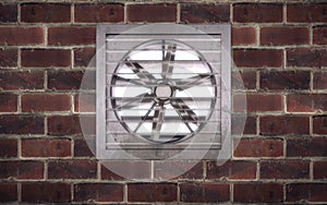Ventilation fan unit in brick wall. 3d