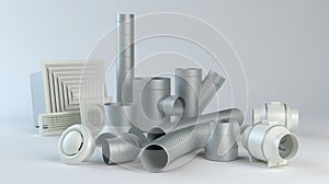 Ventilation system items, 3D illustration