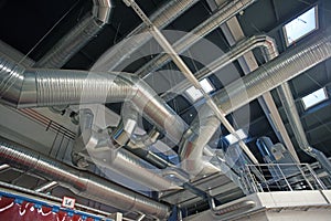 Ventilation pipes and ducts of industrial air condition photo