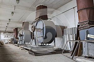 Ventilation room with an old air-handling equipment
