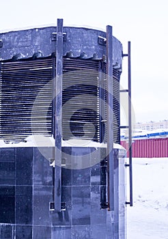 Ventilation shaft of Moscow subway at winter. background, urban.