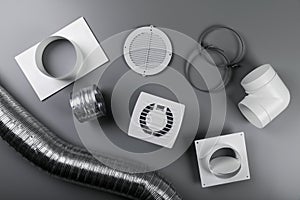 Ventilation system equipment on gray background