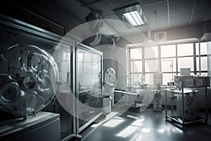 ventilation system in operating room, with clear view of surgical tools and medical instruments