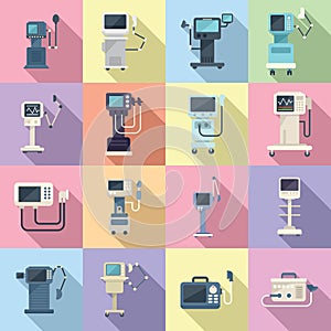 Ventilator Medical Machine icons set flat vector. Air ventilator