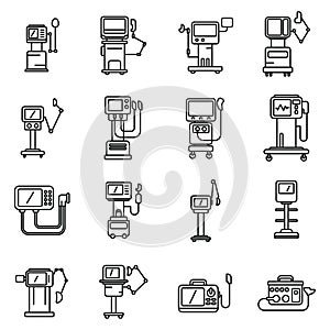 Ventilator Medical Machine icons set outline vector. Air ventilator