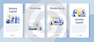 Venture capital mobile application banner set. Investors financing