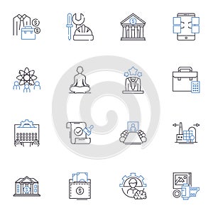 Venture capitalists line icons collection. Investment, Funding, Innovation, Risk, Startups, Capital, Returns vector and photo