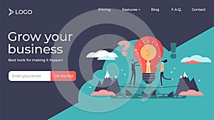 Venture flat tiny persons vector illustration landing page template design.