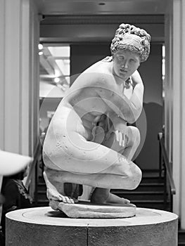 Venus Aphrodite statue at British Museum in London, black and wh