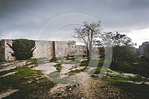 Venus Castle in Erice town on mountain Castello di Venere. Sicily, Italy.